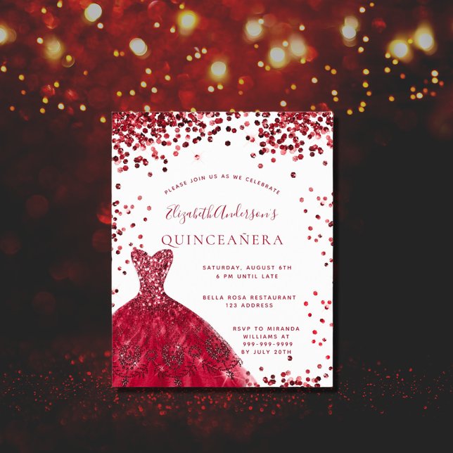 Orçamento Quinceanera vermelho convite para vestim (Criador carregado)