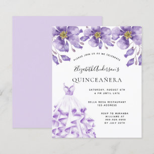 Orçamento Quinceanera violeta, vestido branco flor