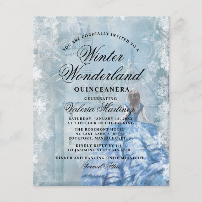 Orçamento Quinceanera Winter Wonderland Convite (Frente)
