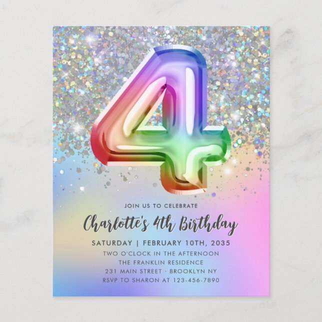 Orçamento Rainbow Glitter Foil Balão 4º Aniversári (Frente)