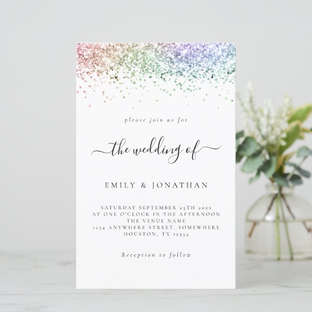 Orçamento Rainbow Glitter Weding White Invite (Em pé/Frente)