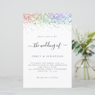 Orçamento Rainbow Glitter Weding White Invite
