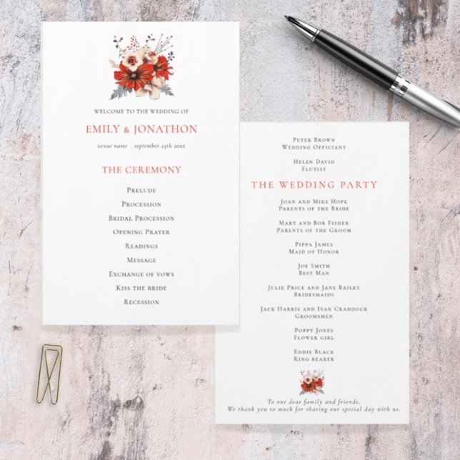 Orçamento Red Cream Florals Foliage Wedage Program (Criador carregado)