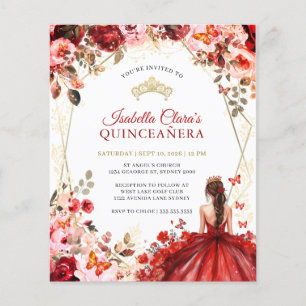 Orçamento Red Dourado Princesa Floral Quinceanera