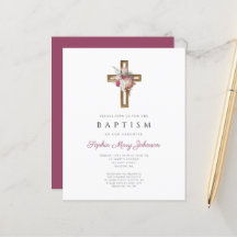 Orçamento Red Floral Boho Cross Baptism Convite