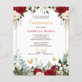 Orçamento Red Floral Borboleta Quinceañera Convite