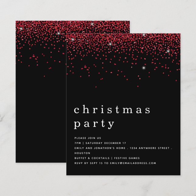 Orçamento Red Glitter Festa de Natal Black Invite (Frente/Verso)