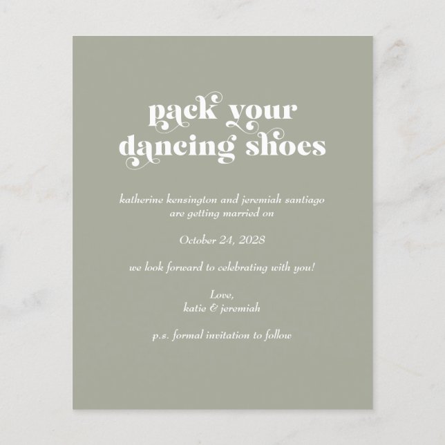 Orçamento Retro Tipografia Sage Verde Salvar Data (Verso)