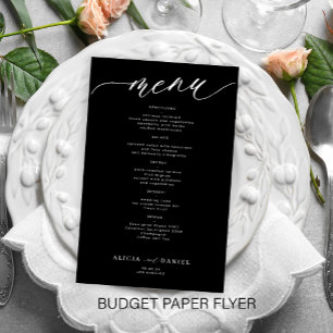 Orçamento romântico menu de casamento preto branco