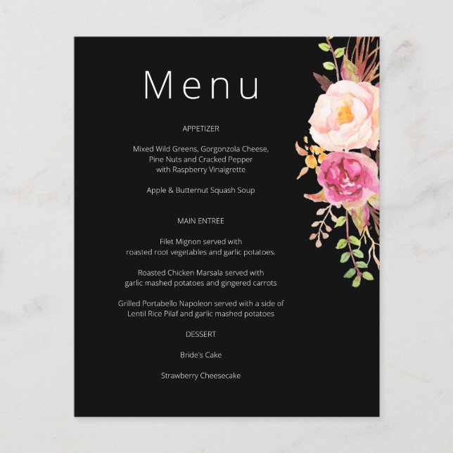 Orçamento Rosa Blush Floral Menu - Preto (Frente)