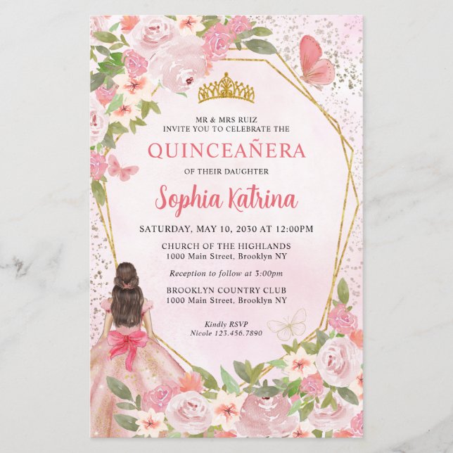 Orçamento Rosa Dourada Floral  Princesa Quinceañer (Frente)