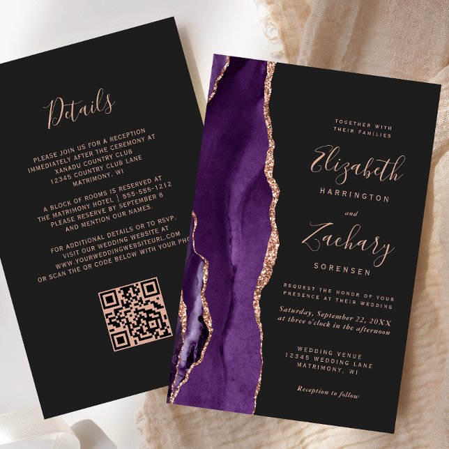 Orçamento Rosa Dourado Roxo Ágata Código QR Casame (Criador carregado)