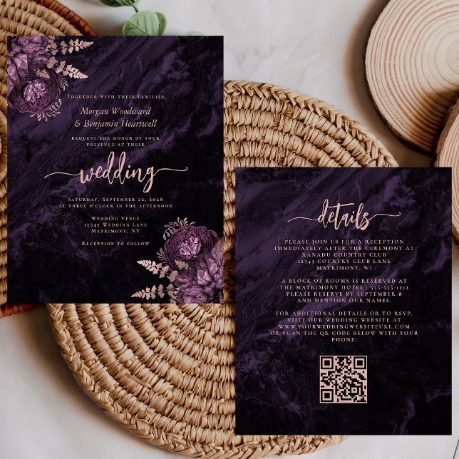 Orçamento Rosa Dourado Roxo Floral Código QR Casam (Criador carregado)