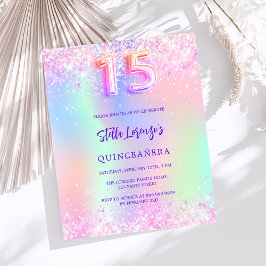 Orçamento rosa holográfico Convite Quinceanera