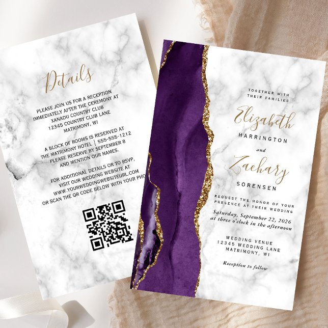 Orçamento Roxo Dourado Ágata Mármore Código QR Cas (Criador carregado)