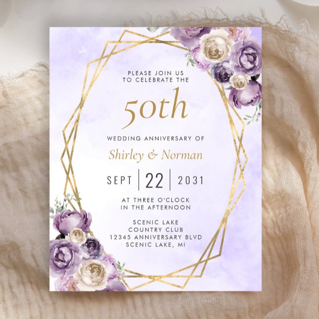 Orçamento Roxo Marfim Dourado Floral 50º Aniversár (Criador carregado)