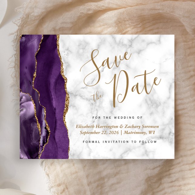 Orçamento Roxo Mármore Ágata Save the Date (Criador carregado)