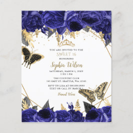 Orçamento Royal Blue Butterfly Sweet 16 Convite