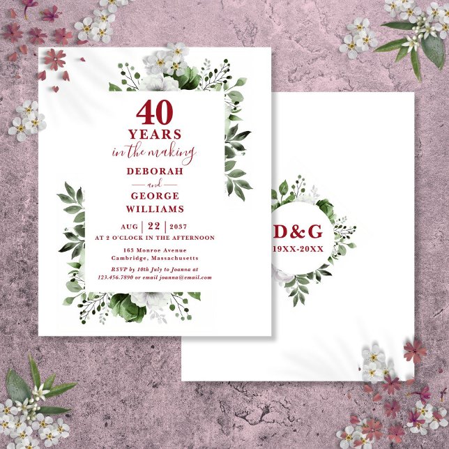 Orçamento Ruby 40º Aniversário de Casamento Convit (Budget Ruby 40th Wedding Anniversary Floral Invite)