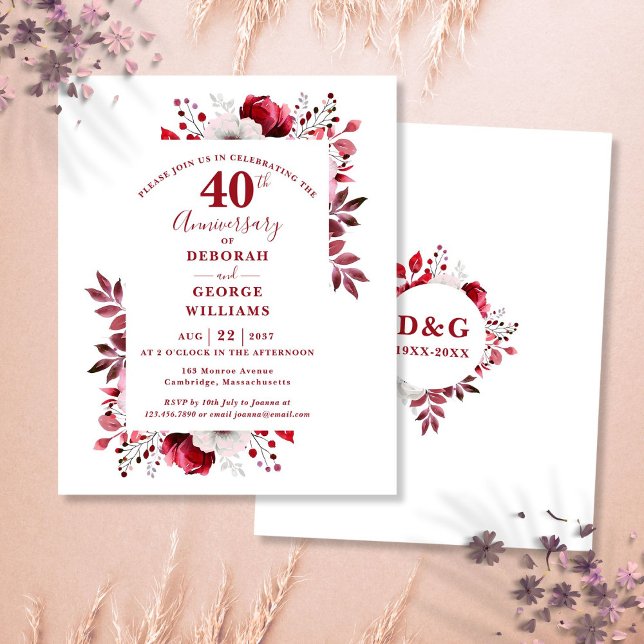 Orçamento Ruby 40º Convite de Aniversário de Casam (Budget Ruby 40th Wedding Anniversary Invitation)