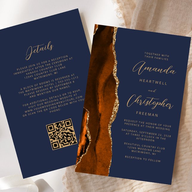 Orçamento Rust Ouro Ágata Azul QR Code Casamento (Criador carregado)
