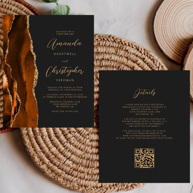 Orçamento Rust Ouro Ágata Escuro Código QR Casamen (Criador carregado)