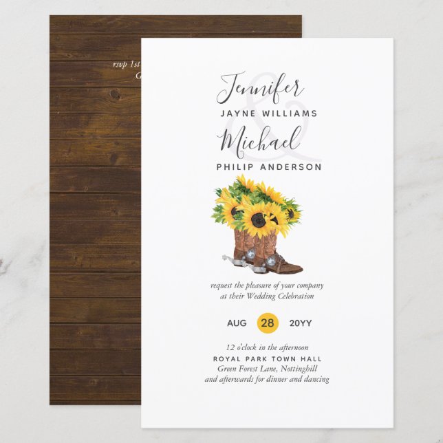 Orçamento Rustic Sunflower Cowboy Boots Casamento  (Frente/Verso)