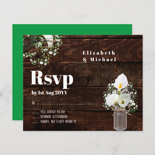 Orçamento Rustic White Calla Lily Wedding RSVP (Frente/Verso)