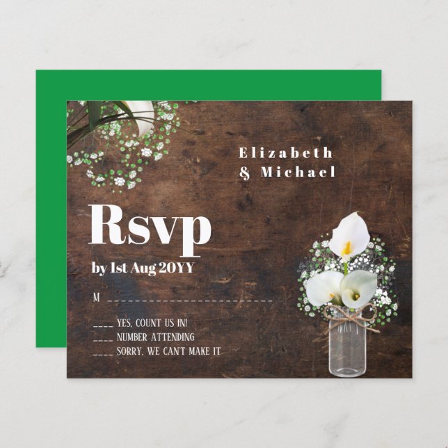 Orçamento Rustic White Calla Lily Wedding RSVP (Frente/Verso)