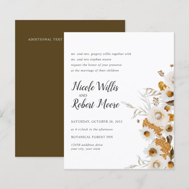 Orçamento Rústico Camomila Mimosa floral Casamento (Frente/Verso)