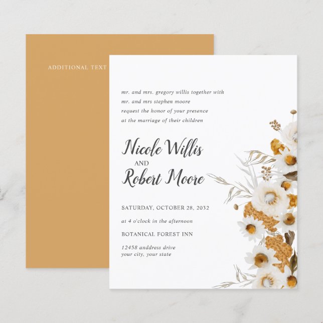 Orçamento Rústico Camomila Mimosa floral Casamento (Frente/Verso)