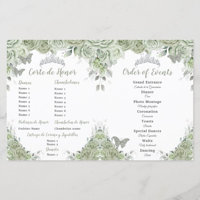 Orçamento Sage Green Floral Quinceañera XV (Verso)