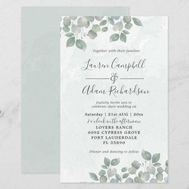 Orçamento Sage Verde Eucalipto Aquarela Casamento  (Frente/Verso)