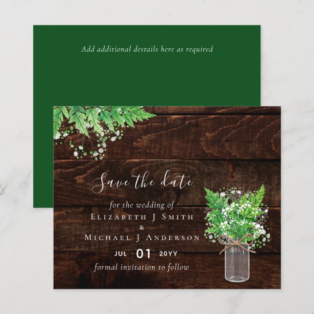 Orçamento Salva as Datas Casamento Greenery Ferns (Frente/Verso)