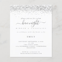 Orçamento Silver Glitter Hen Convite Noturno