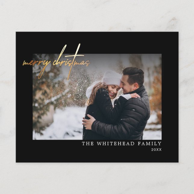 Orçamento Simples Dourado Cartão Preto de Natal Fe (Frente)