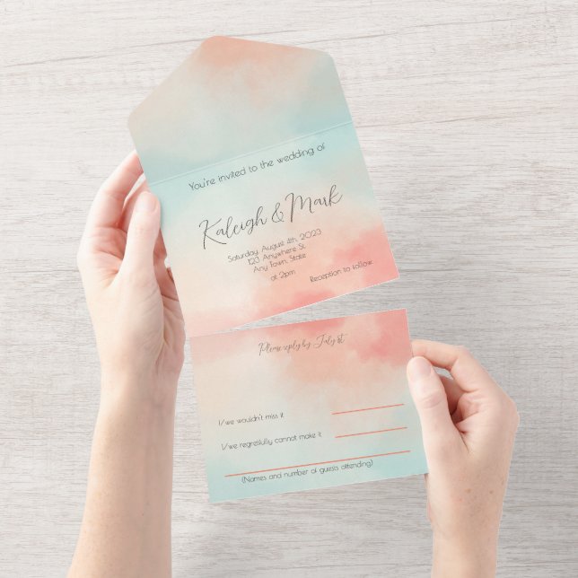 Orçamento Simples Pastel Peach & Turquoise Casamen (Aba destacável)