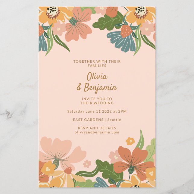 Orçamento Terra Boho Blush Orange Floral Casamento (Frente)