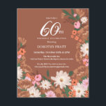 Orçamento Terracotta Floral 60º Convite de Anivers<br><div class="desc">Queda no 60º convite de aniversário. Pop de flores brancas brilhantes contra o fundo do terracota,  fundo castanho. Flores silvestres laranja profundas,  flores rosadas fluffy e folhas verdes profundas criam uma bonito mostra de outono de flores-prados. Texto branco e caligrafia de tendências adicionam detalhes encantadores.</div>
