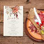 Orçamento Terracotta Florals Rustic WedMenu<br><div class="desc">Orçamento Terracotta Florals Rustic Wedding Menu. Um excelente de 5, 5" x 8, 5" em uma gama de opções de papel. Uma tipografia informal para o título principal Menu que complementa o resto do texto que você pode facilmente personalizar, com lindas flores coloridas do outono e gramíneas de pampas no...</div>