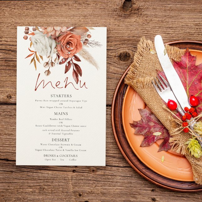Orçamento Terracotta Florals Rustic WedMenu (Range of paper choices)