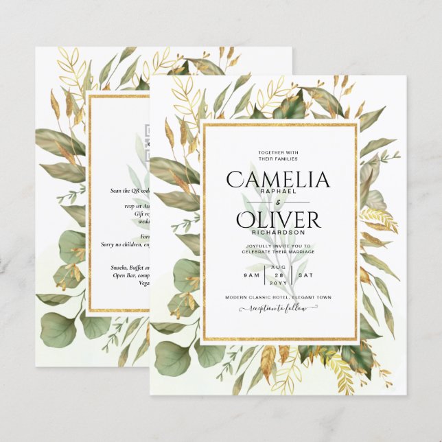 Orçamento Tudo em 1 Greenery Dourado deixa casamen (Frente/Verso)
