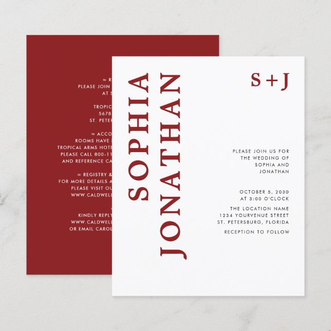 Orçamento Tudo em Um Casamento Burgundy (Frente/Verso)