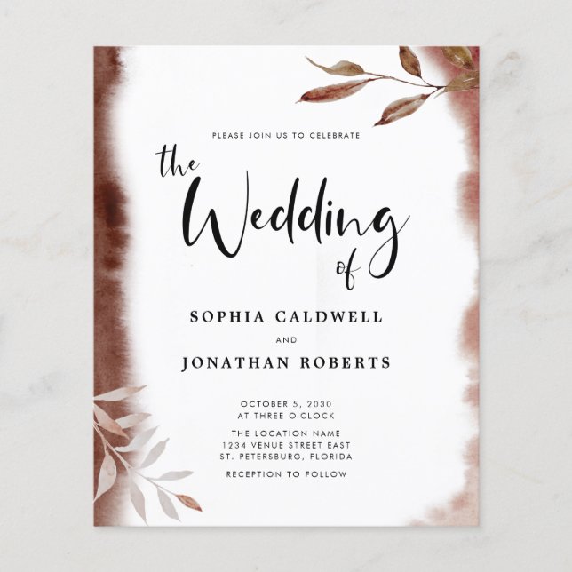 Orçamento Tudo em Um Convite de Casamento de Folha (Frente)