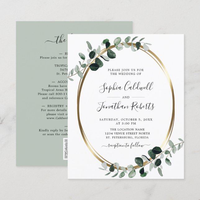 Orçamento Tudo em Um Convite de casamento Eucalypt (Frente/Verso)