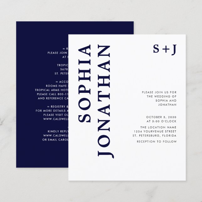 Orçamento Tudo em Um Marinho Convite de Casamento  (Frente/Verso)