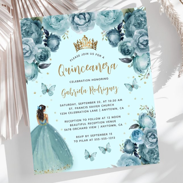 Orçamento Turquesa Dourado Floral Princesa Quincea (Criador carregado)