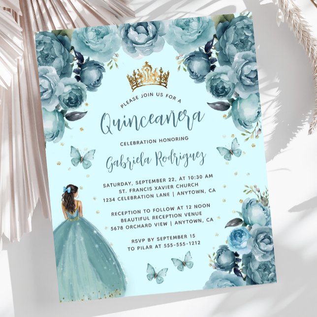 Orçamento Turquoise Princesa Floral Quinceañera (Criador carregado)