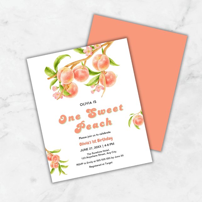 Orçamento Um doce Convite para primeiro aniversari (Budget One Sweet Peach Fruit 1st Birthday Invitation   )