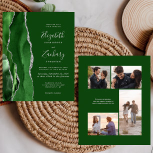 Orçamento Verde Prata 4-Foto Convite de Casamento